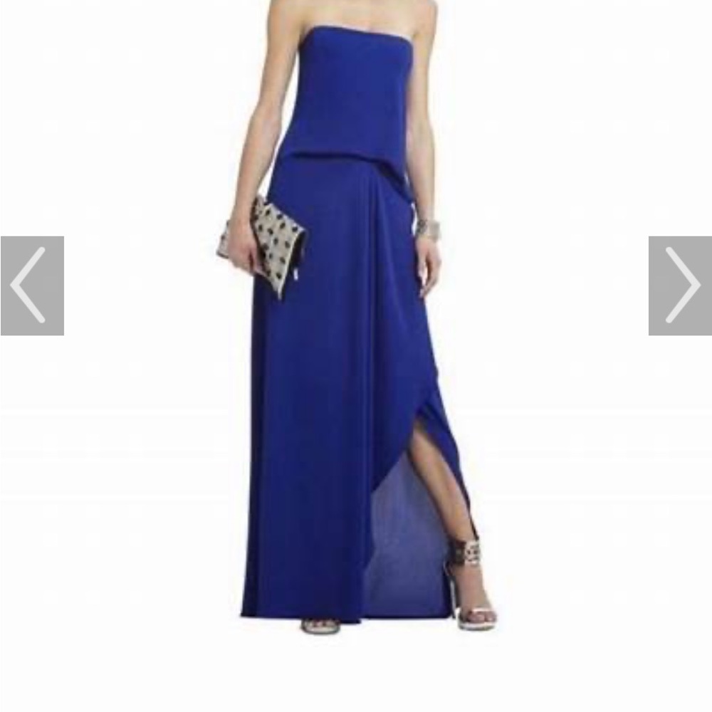 BCBGMaxAzria Grace Royal Blue Strapless Chiffon Maxi Dress